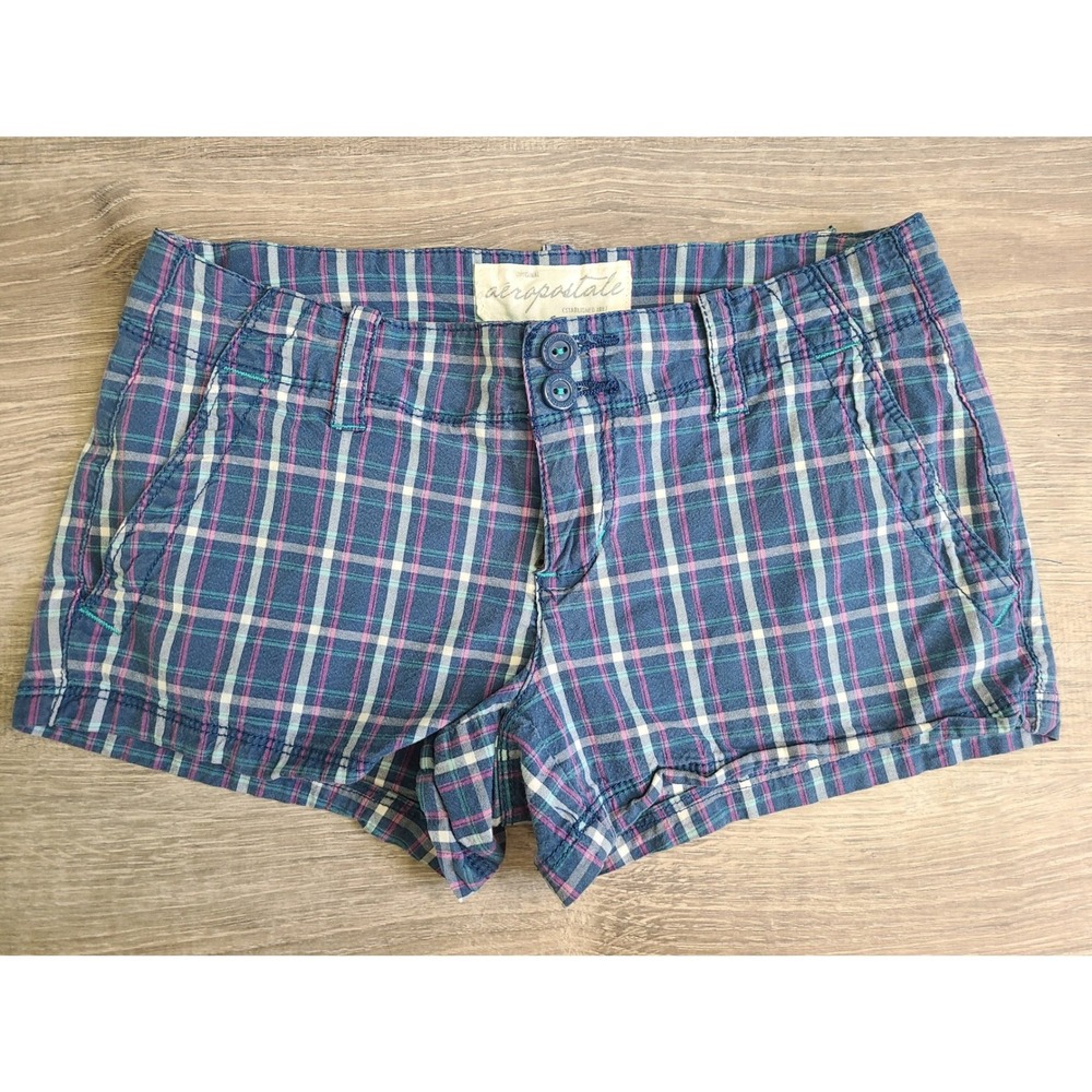 Y2K Aeropostale Sz 00 Micro Shorts Plaid Low Rise It Girl Indie Grunge Mallcore